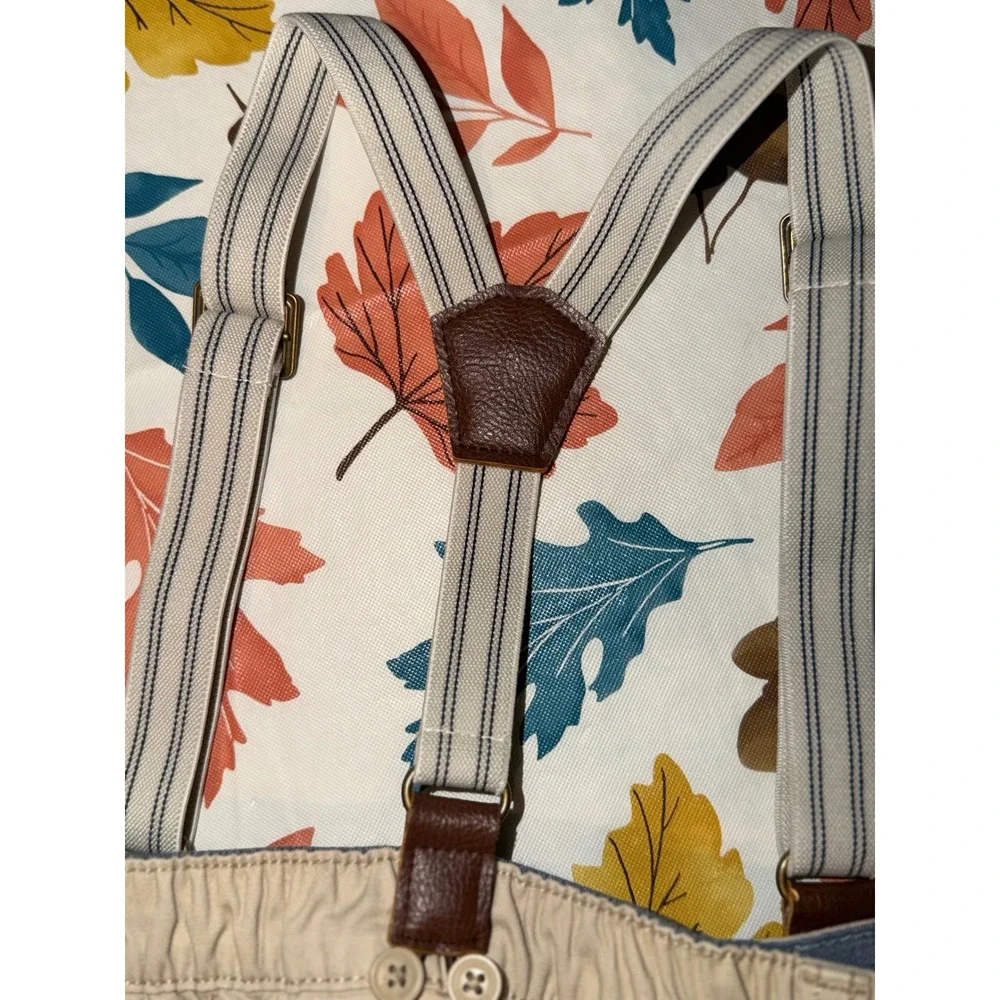 Osh Kosh Boys Tan Chino Pants with Removable Striped Suspenders Size 3T